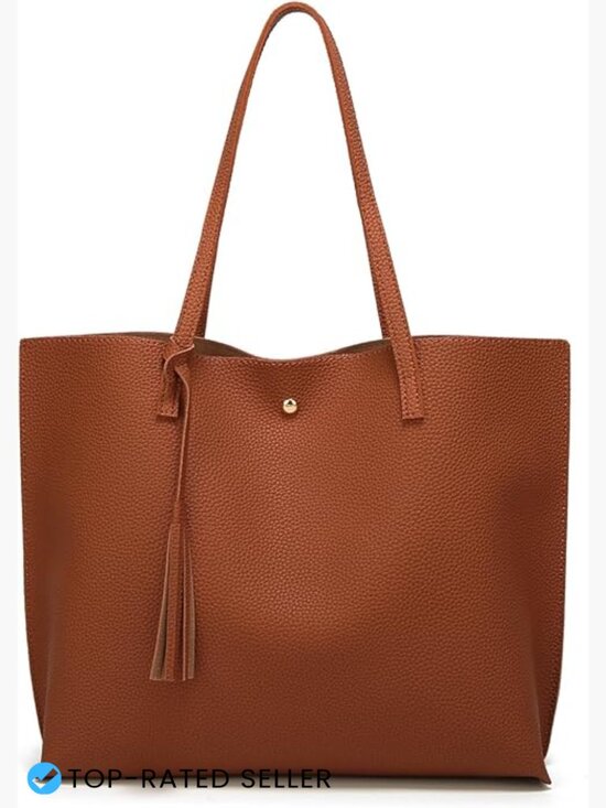 Women Faux Leather Tote Bag Large Capacity Tassel Shoulder Handbag Satchel Work Travel